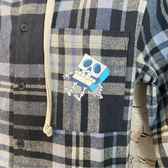 Spongebob Hooded Flannel Button Down Shirt Long Sleeve Friends Forever Medium - Picture 3 of 7
